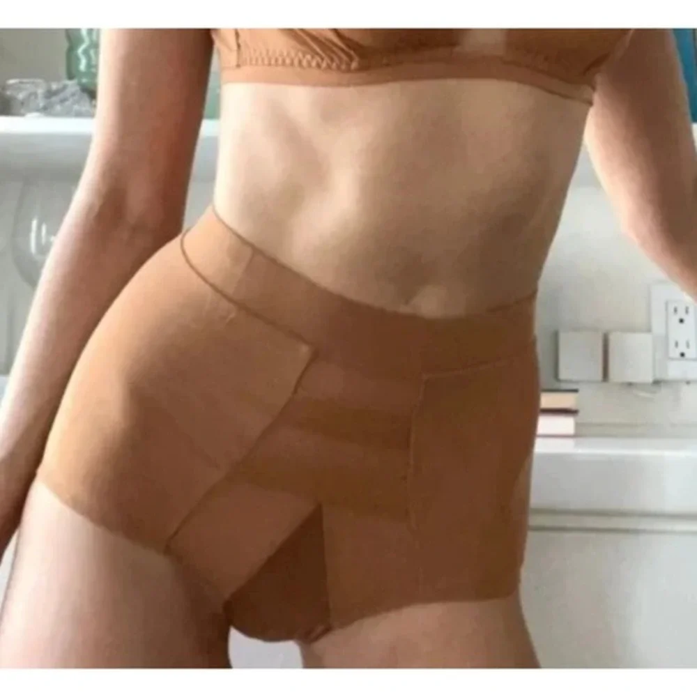 Free People‎ We Are HAH High Waisted Panty Tan XS Mesh Strappy Minimalist NWT